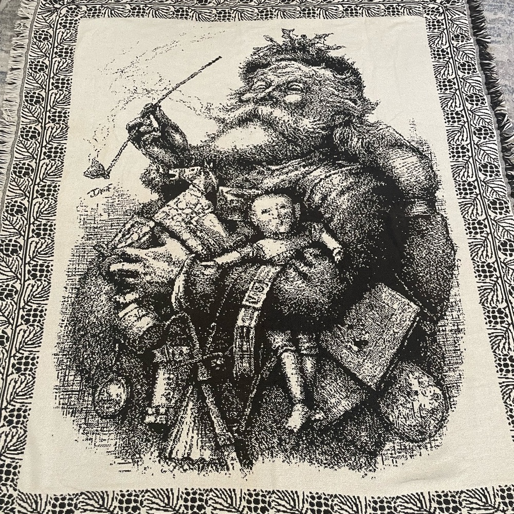 Woven Blanket with T. Nast “Merry Old Santa Claus” 1881 Harper’s Weekly Design
